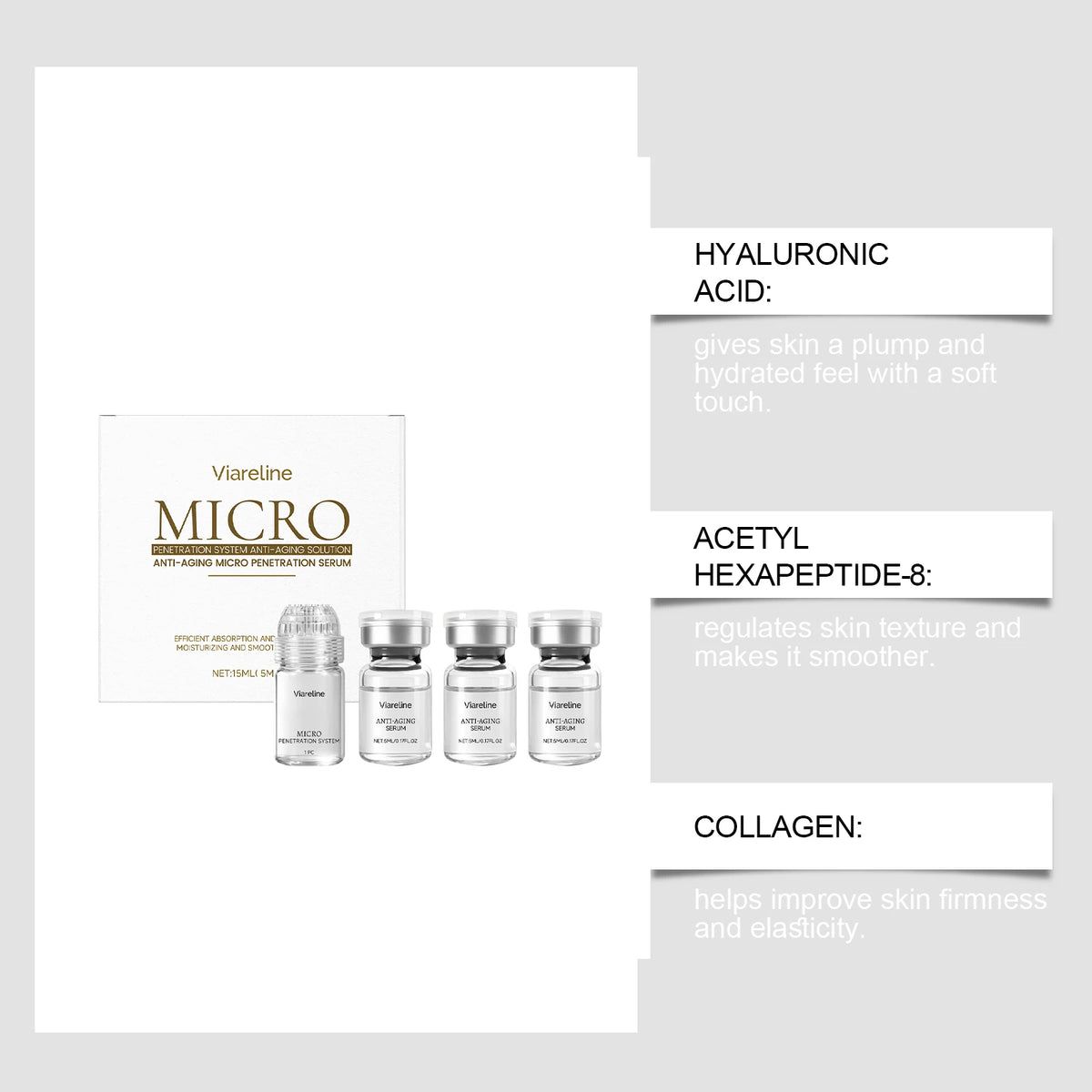 Facial Collagen 0.3mm Microneedle Skin Booster Serum Set Hydrating Roller Beauty Device Pro Home Beauty Care Glowing Skincare