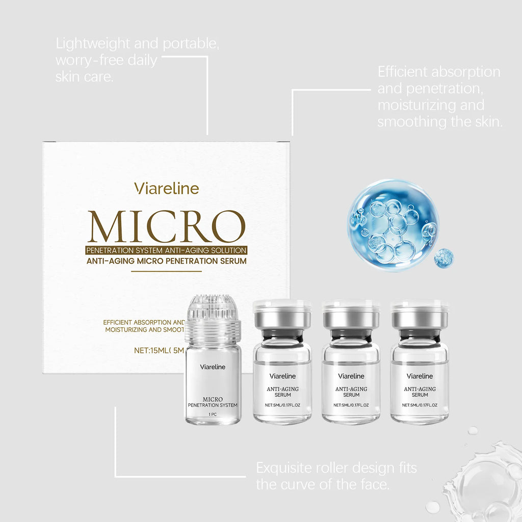 Facial Collagen 0.3mm Microneedle Skin Booster Serum Set Hydrating Roller Beauty Device Pro Home Beauty Care Glowing Skincare