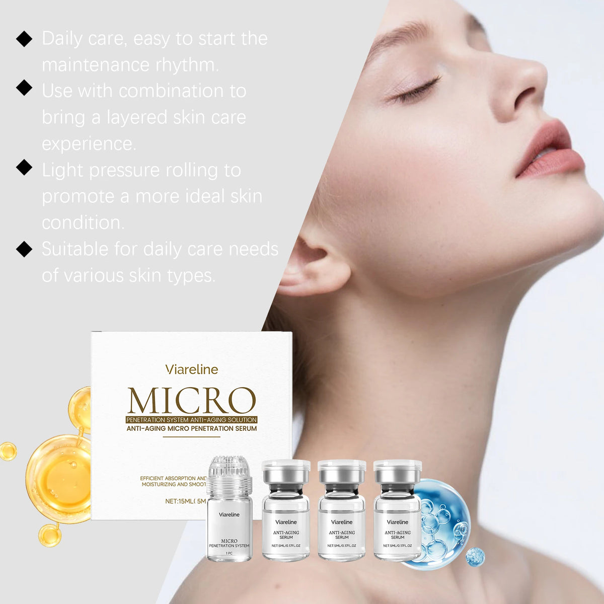 Facial Collagen 0.3mm Microneedle Skin Booster Serum Set Hydrating Roller Beauty Device Pro Home Beauty Care Glowing Skincare