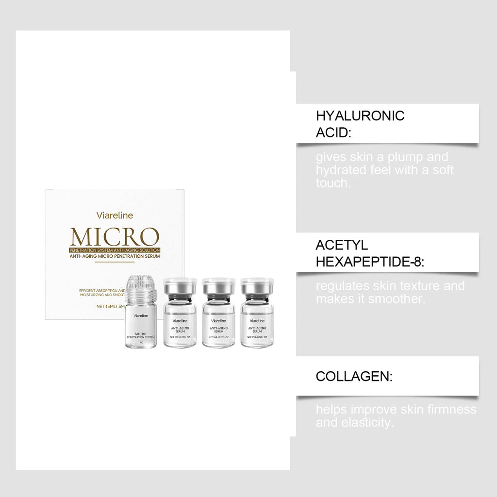 Facial Collagen 0.3mm Microneedle Skin Booster Serum Set Hydrating Roller Beauty Device Pro Home Beauty Care Glowing Skincare
