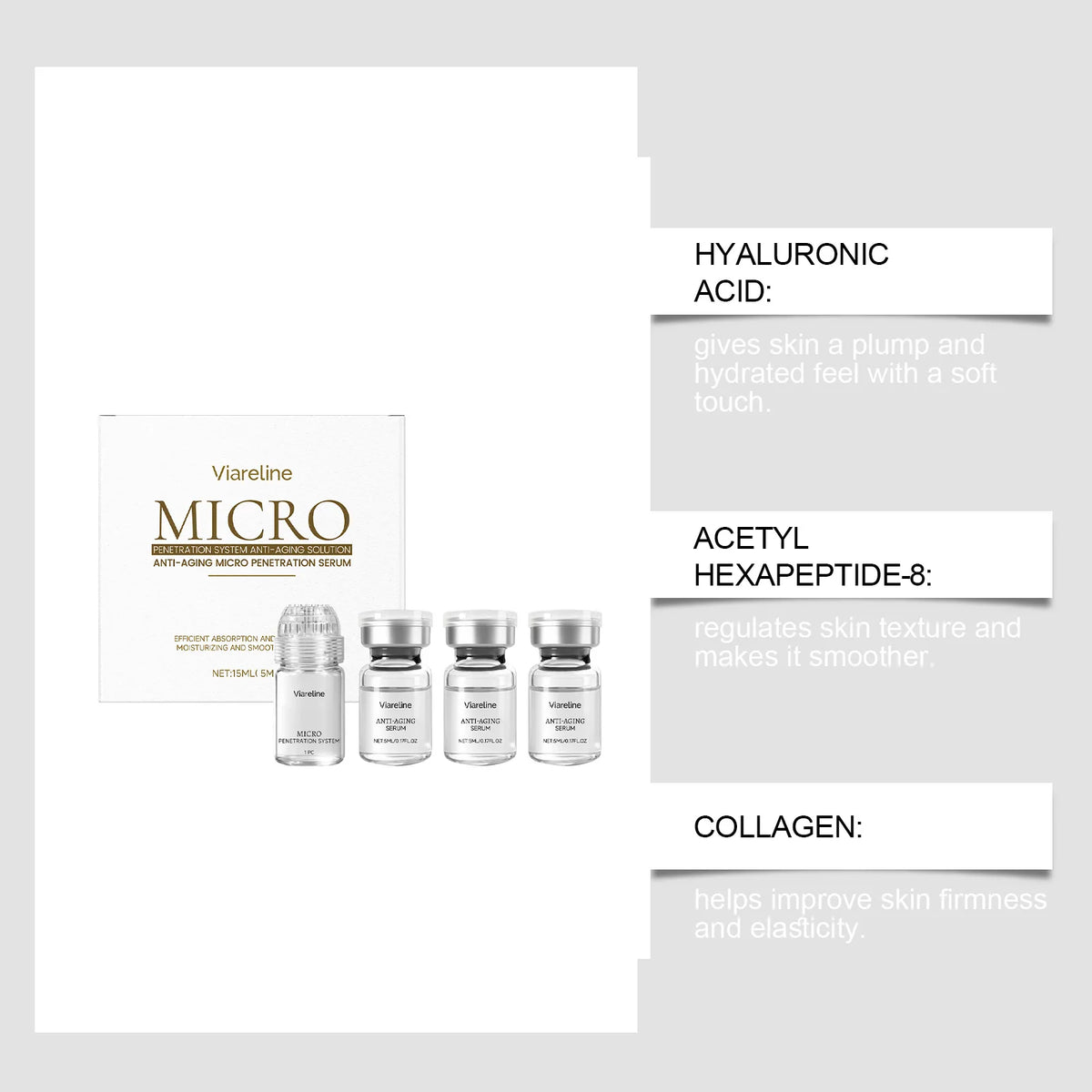 Facial Collagen 0.3mm Microneedle Skin Booster Serum Set Hydrating Roller Beauty Device Pro Home Beauty Care Glowing Skincare