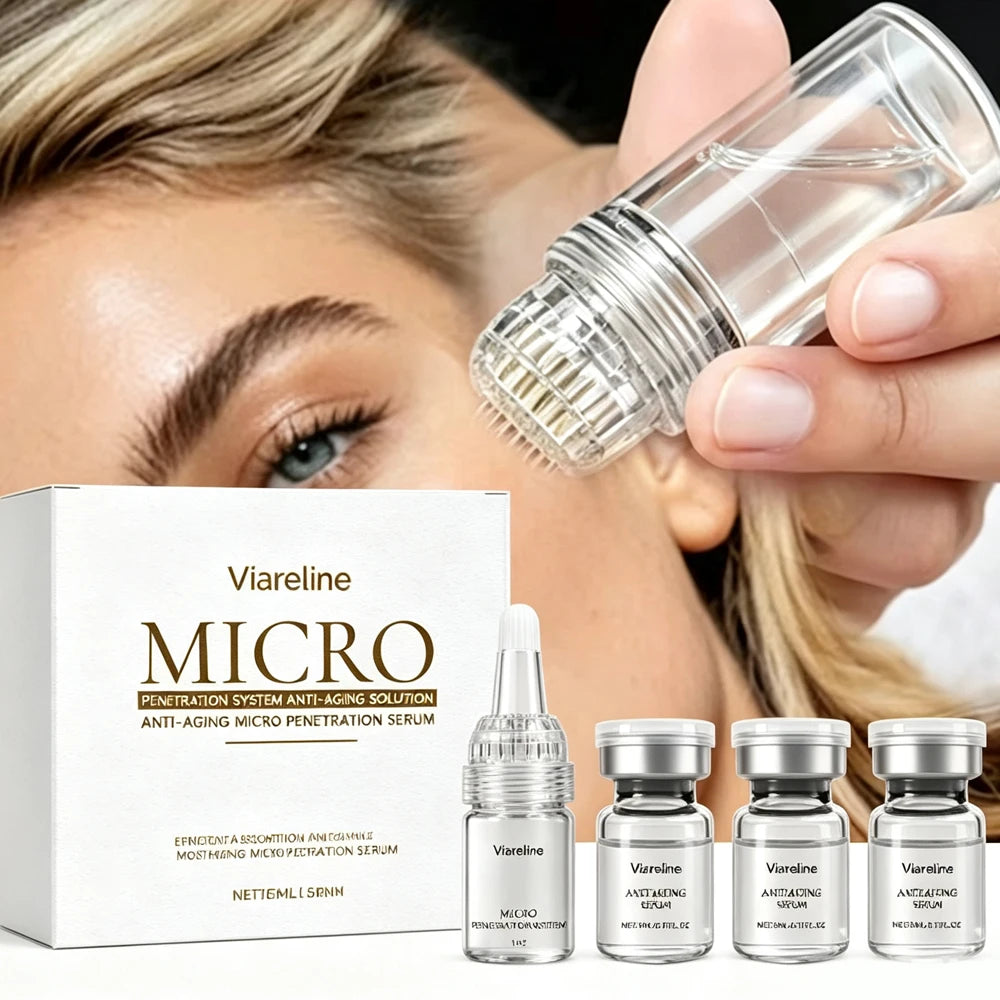 Facial Collagen 0.3mm Microneedle Skin Booster Serum Set Hydrating Roller Beauty Device Pro Home Beauty Care Glowing Skincare