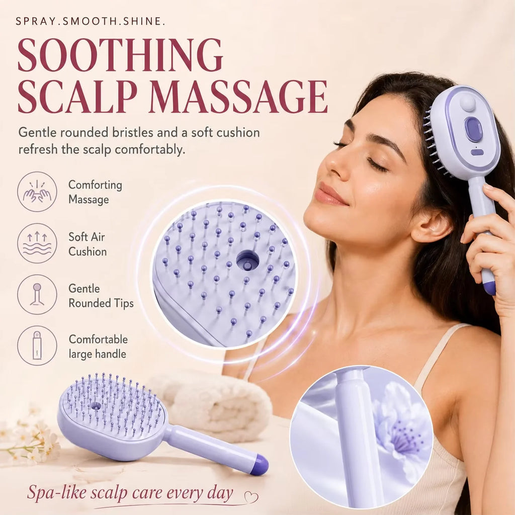 Electric Spray Air Cushions Massage Comb 3 in 1 Self Cleaning Steam Essential Oil Brush Rechargeable Spray Scalp Massager Combs