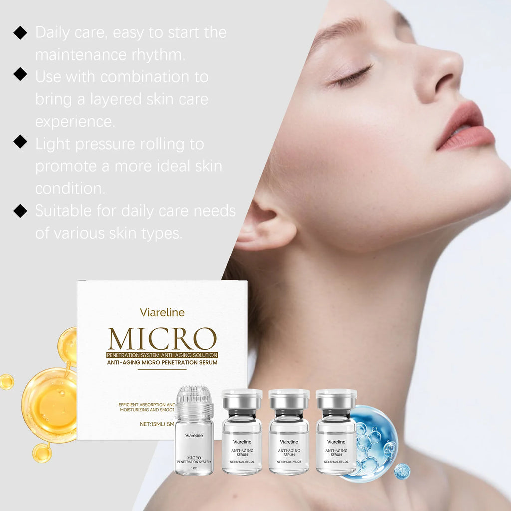 Facial Collagen 0.3mm Microneedle Skin Booster Serum Set Hydrating Roller Beauty Device Pro Home Beauty Care Glowing Skincare